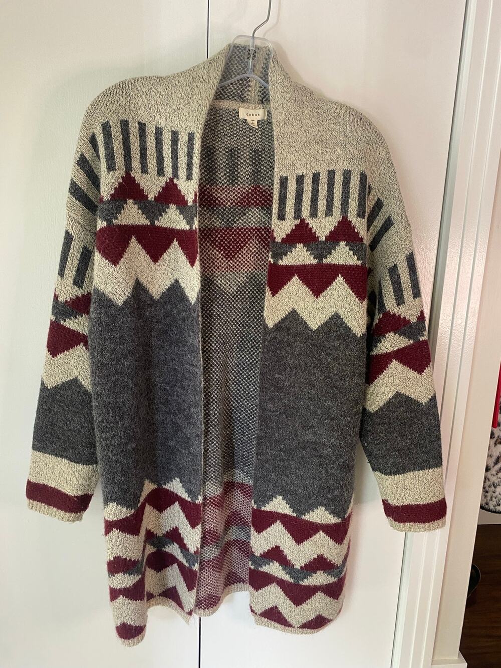 Debut Long Line Open Front Cardigan XS Western Aztec Design